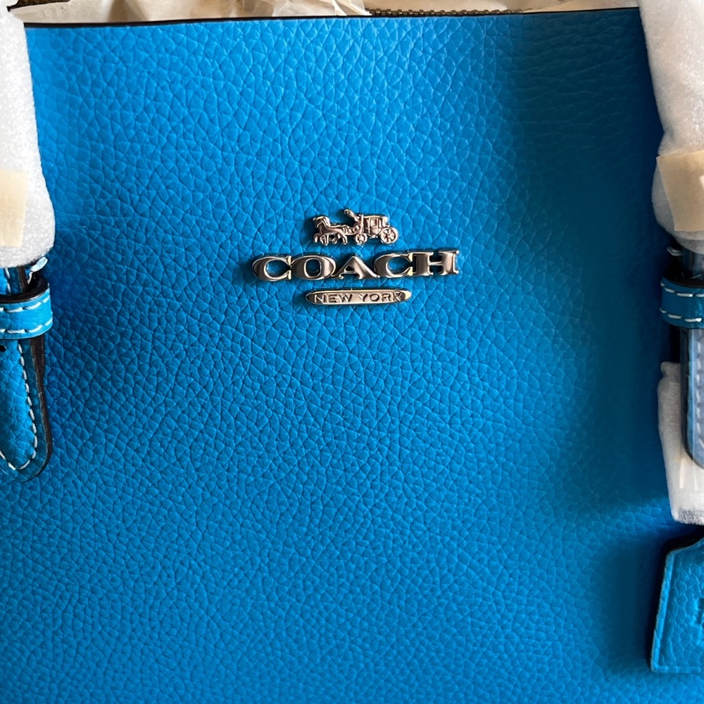 🆕 Coach Mollie Tote 25 Textured Leather Bag in Pacific Blue - Picture 2 of 11